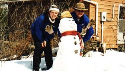 Building a snowman at the cottage