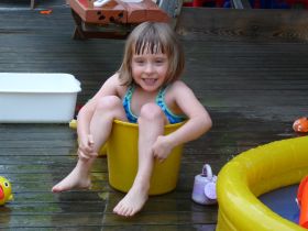 July 2, 2011 - Isabel in a tiny pool at the cottage